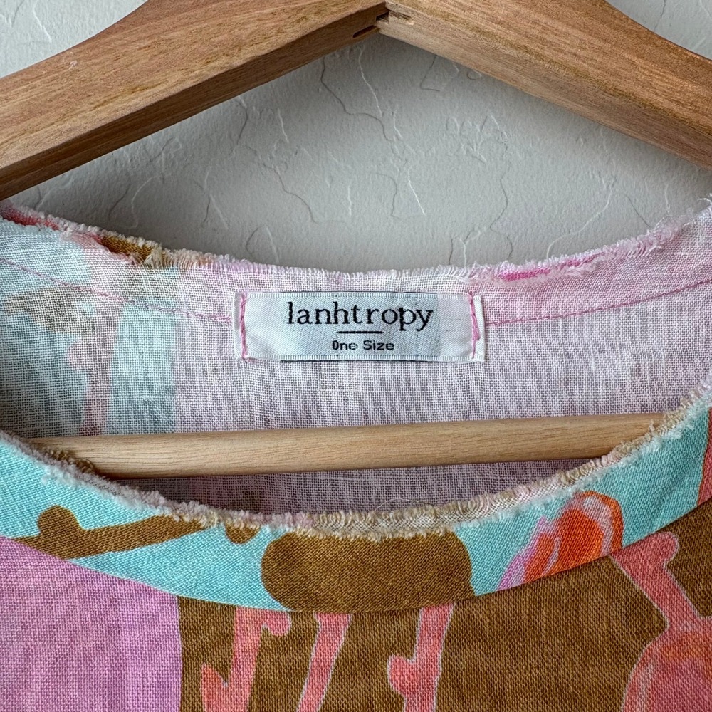 Lanhtropy Dress Linen Pink Floral Mini Dress One Size - Picture 6 of 8